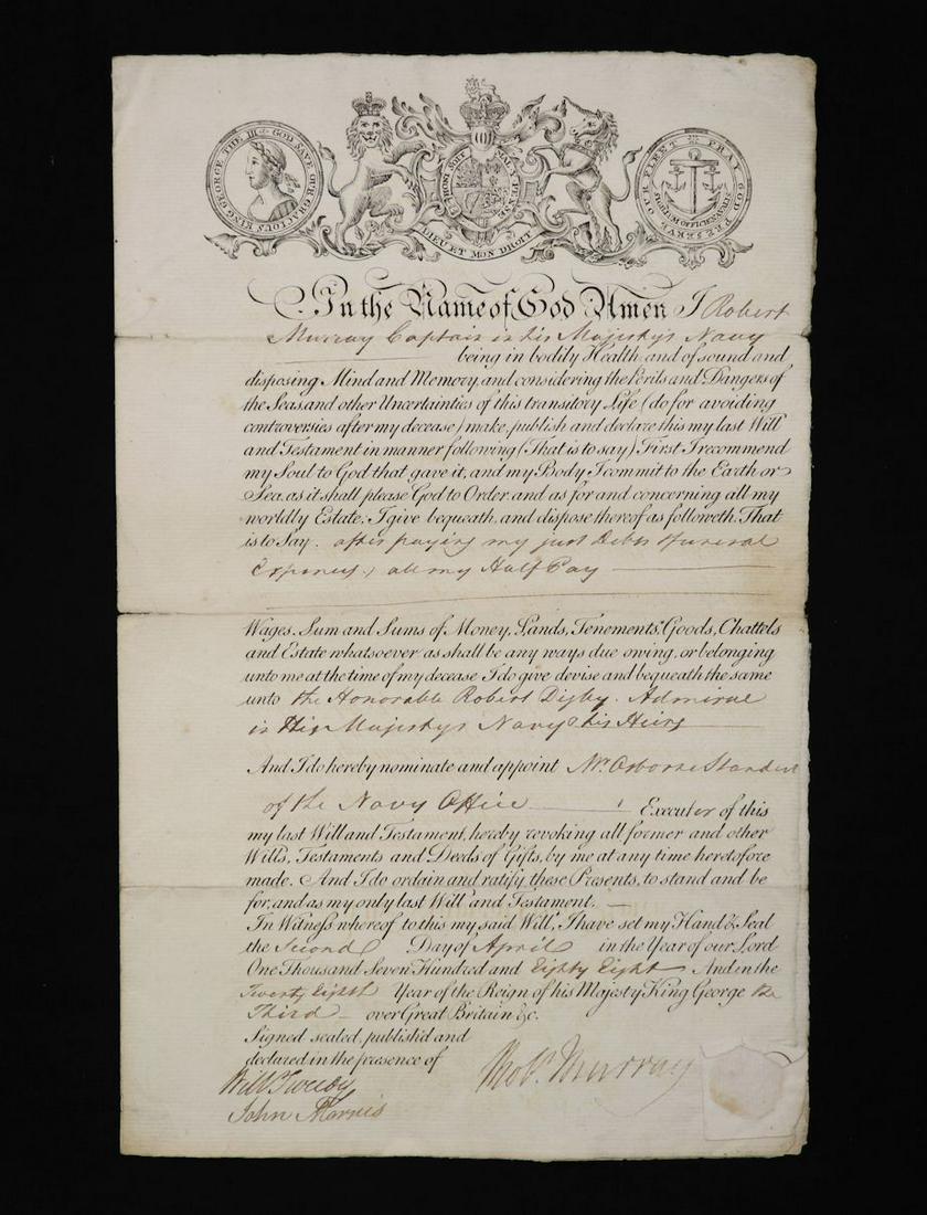 British Navy Officer's Will, 1788 (1 of 2)