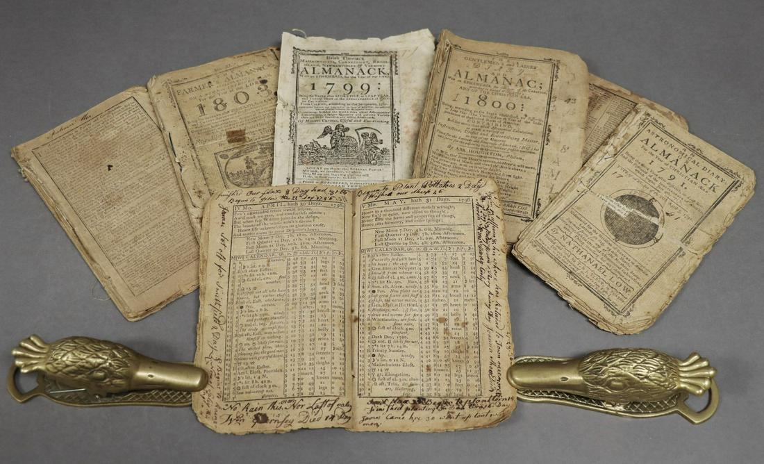 Early American Almanacs, Collection: Lot of early American almanacs, sold as-is, , some with interesting marginal notes in a period hand, including a cure for asthma, various notes on weather conditions and the owner's notes on his plant