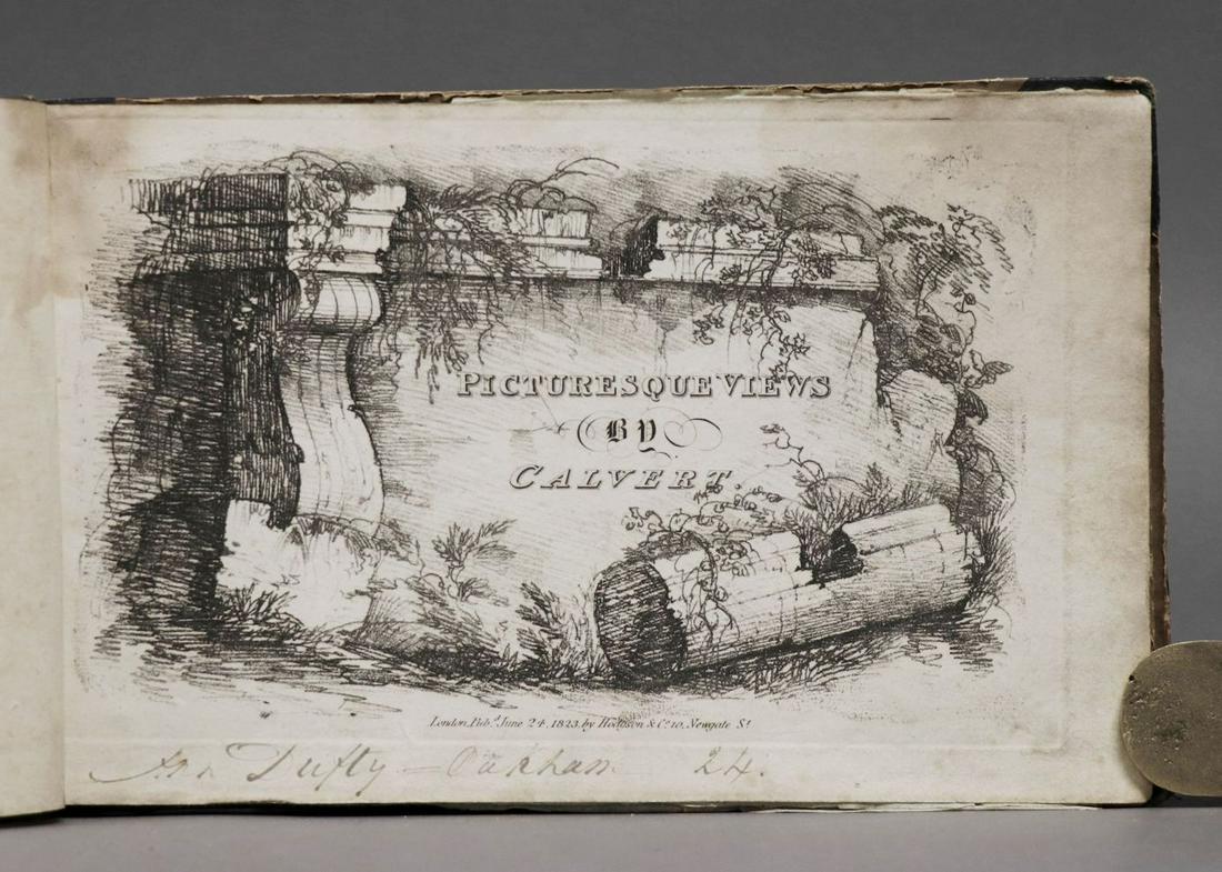 [Art, Plates] Calvert, Picturesque Views, 1823: Calvert, Frederick. PICTURESQUE VIEWS BY CALVERT. London: Hodgson & Co, 1823.) 9.5" x 6". With lithograph title and 24 lithograph plates, with original tissue guards. Bound in original 1/2 morocco ove