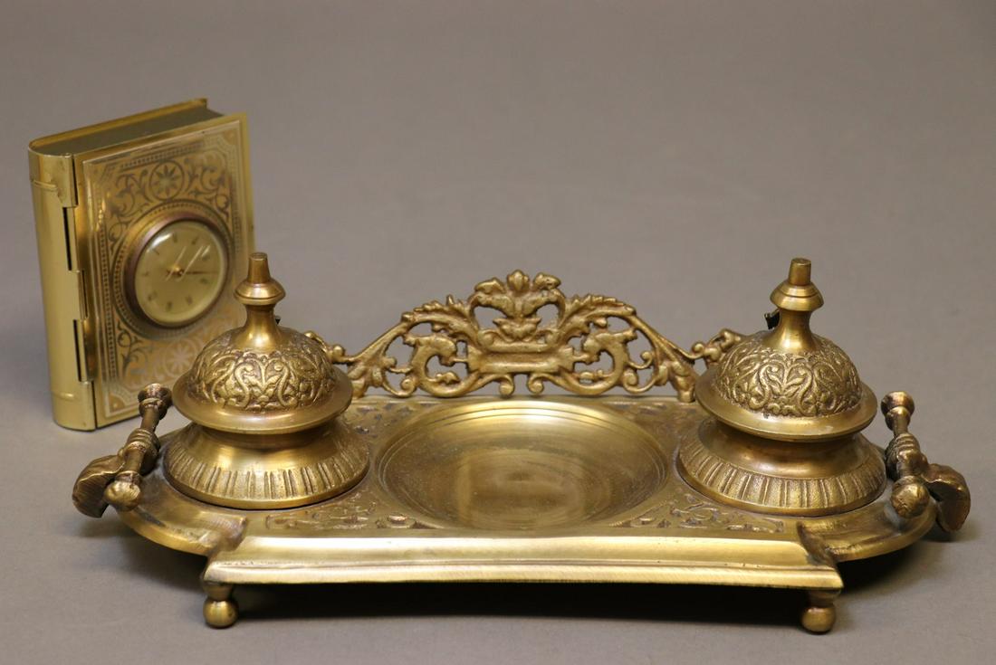 Vintage Brass Inkwell and Stamp Holder (1 of 6)