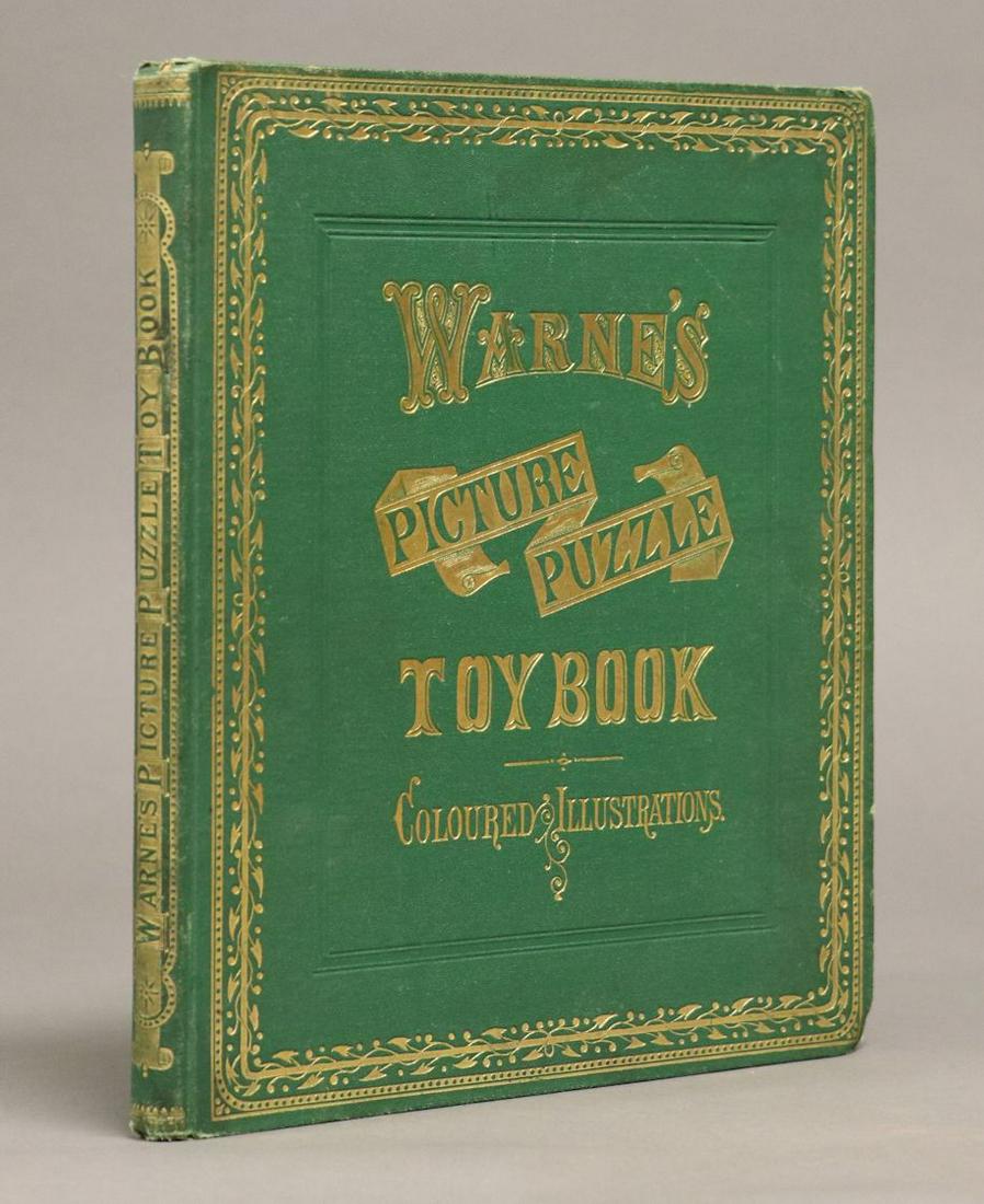 Picture Puzzle Toy Book, 19th c.: WARNE'S PICTURE PUZZLE TOY BOOK. London: Frederick Warne & Co., [ca. 1875.] 4to. With 23 (of 24) plates printed in color by Kronheim. Many of the picture puzzles have been completed, and some have not