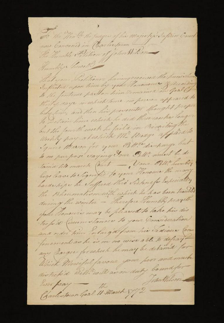 [Old Charleston Jail]  ADS, 1772 (1 of 5)