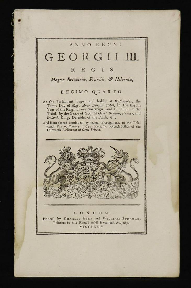 [Intolerable Acts, 1774, Admin. Of Justice Act] (1 of 4)