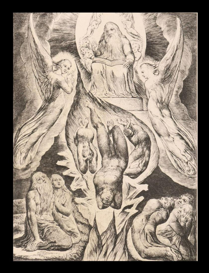 William Blake Engraving, 1825: Blake, William. "Thou hast fulfilled the Judgment of the Wicked." London, 1825. On cream wove. With "Proof" etched into plate at lower right. Plate 16 from the Book of Job. Measured from plate marks 7