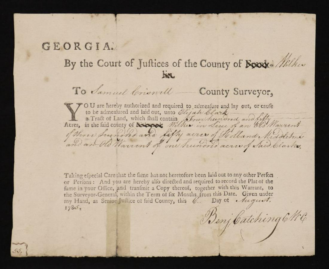 [Georgia] Elijah Clarke, Early Land Document (1 of 4)