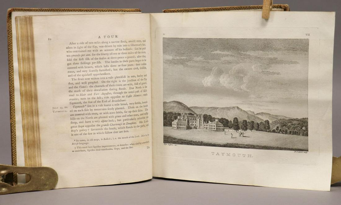 [Engraved Plates] Tour Through Scotland: Pennant, Thomas. A TOUR THROUGH SCOTLAND. Third Edition. Warrington, Eyres, 1774 (volume 1) and London, Benj. White, 1776 (Part 2); with A TOUR IN SCOTLAND AND VOYAGE TO THE HEBRIDES. Chester, John Mo