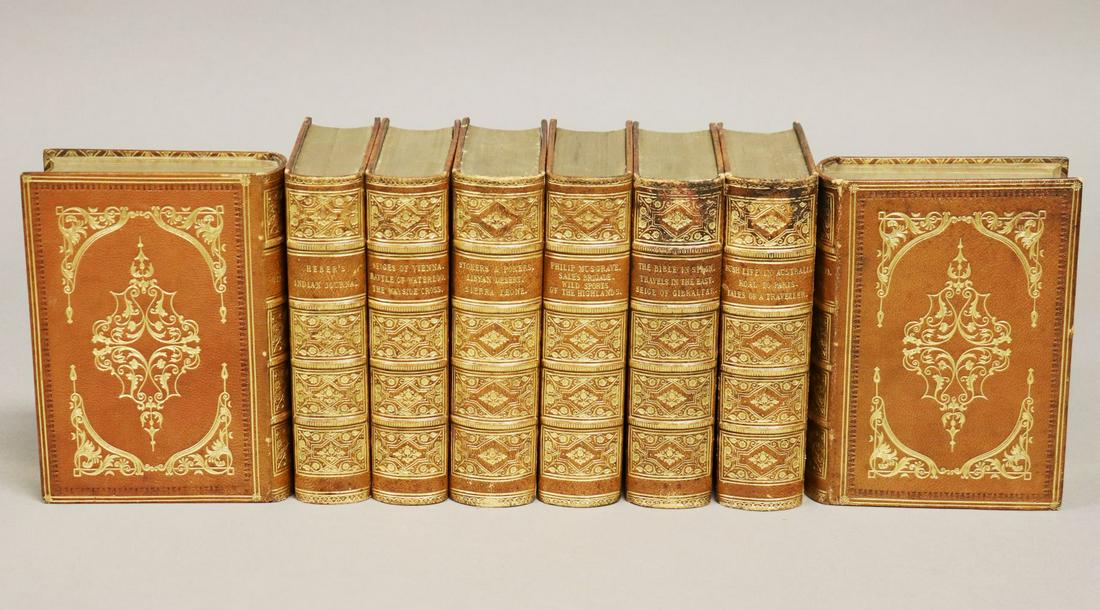 [Bindings] Collection of Various Works: A nicely uniformly bound set of 8 volumes with multiple works by various authors bound into each volume. All works were printed in the 1840s and 1850s by John Murray, London. Finely bound in early ful
