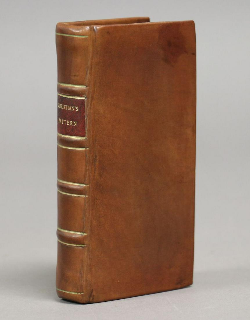 John Wesley's First Theological Work: a'Kempis, Thomas (attr.); Wesley, John (introduction and notes.) THE CHRISTIAN'S PATTERN: OR, A TREATISE OF THE IMITATION OF CHRIST. London: Rivington, 1735. 5" x 2.25". [18], 344 pp. + engraved front