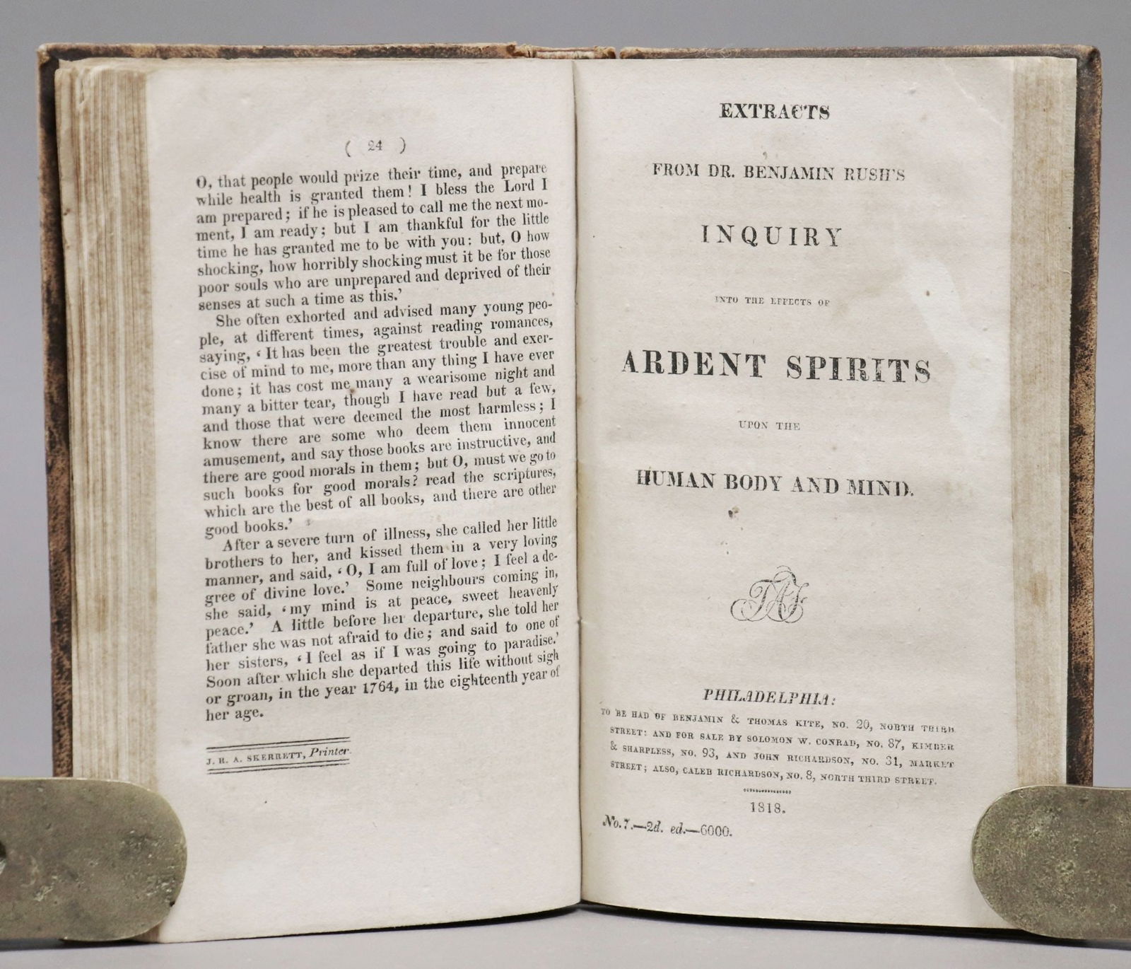 Sammelband, Philadelphia, Drinking, etc.: 12mo, period sheep, a Sammelband containing 13 works. Primarily printed in Philadelphia, some related to drinking wine/spirits, and others with religious contents. Including: ** Anecdotes Related to t