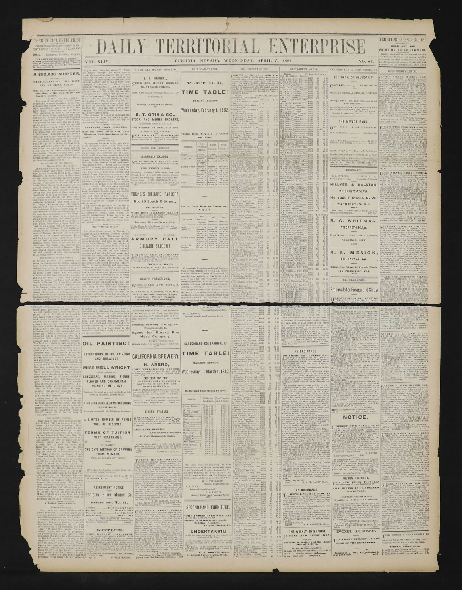 [Jesse James' Death, Rare Nevada Paper] (1 of 3)