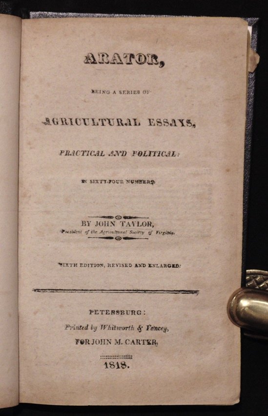 Taylor, John. Arator, Being a Series ofâ€¦ Essays (1 of 5)