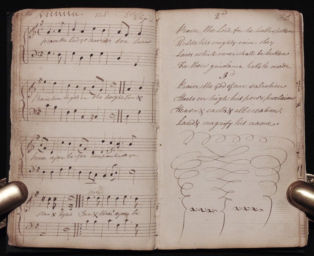 [Manuscript Music, Psalms]: A SMALL COLLECTION OF PSALMS TO THE OLD TUNES, SUNG BY THE CHARITY CHILDRENâ€¦. London, Faden, 1761. 6.75" x 3.75". 40, [26 leaves of manuscript music], 41-77, [1] pp., wanting final leaf of index