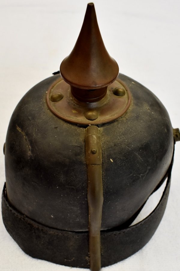 1914 WWI Prussian Imperial German Army Helmet: 1914 Prussian Imperial German Army Helmet, missing felt liner, front strap and brass side rosettes.