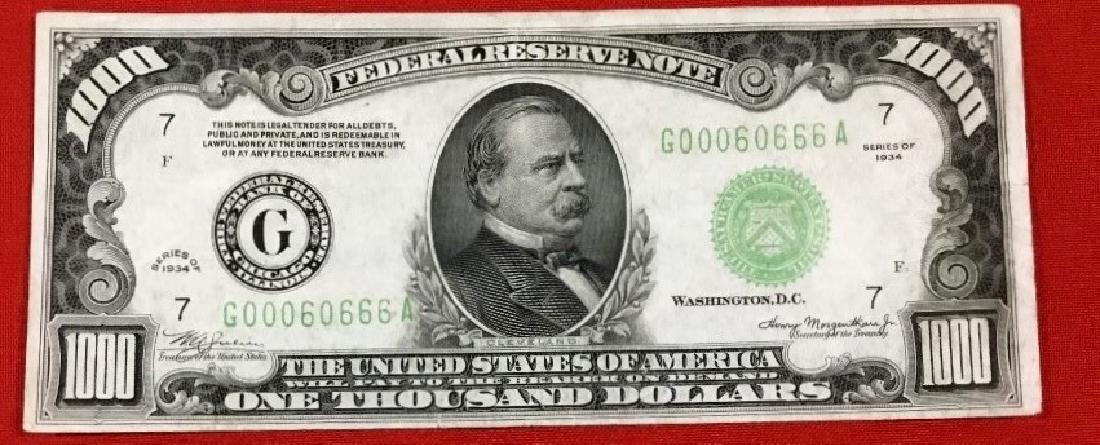 1934 $1000 Bill Serial# G00060666A (1 of 3)