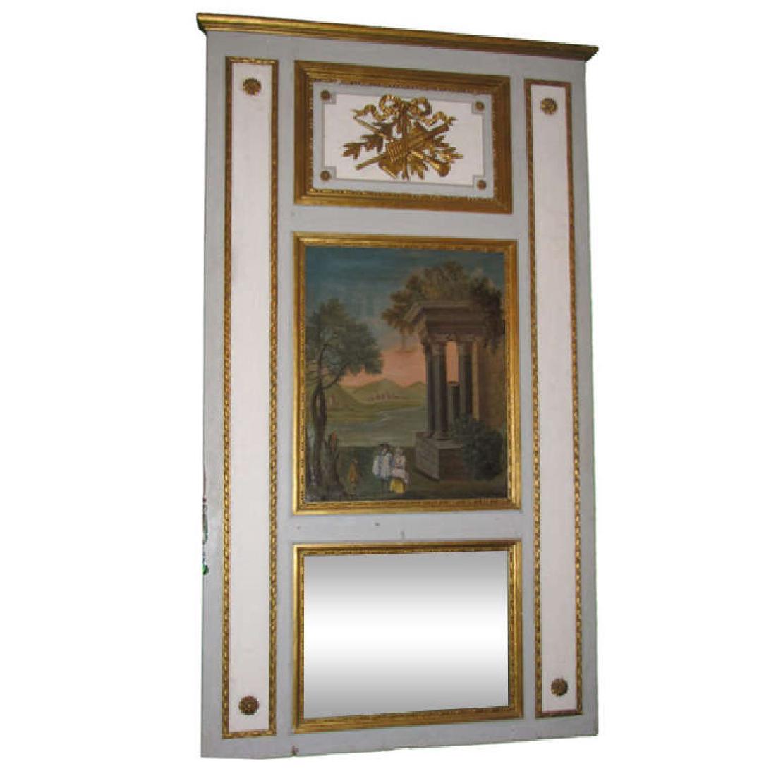 19th C. French carved & painted trumeau mirror (1 of 3)
