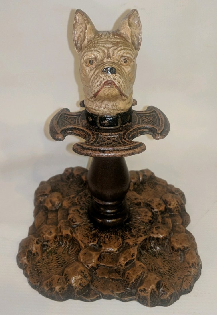 Rare Black Forest Dog pipe stand: superbly carved and painted.Â H: 8" W: 7" D: 7"