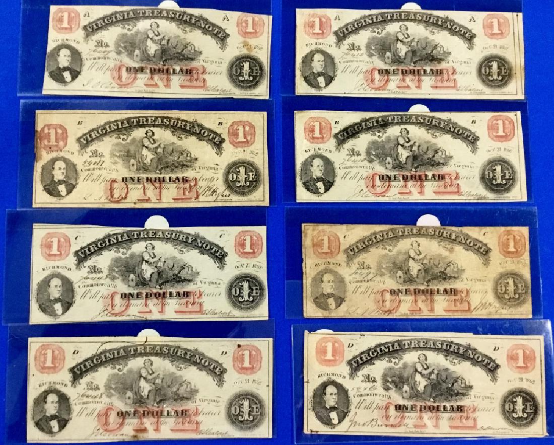 Lot of 8 Virginia Type 18 One Dollar Treasury Sets: 2-Sets of A,B,C,D