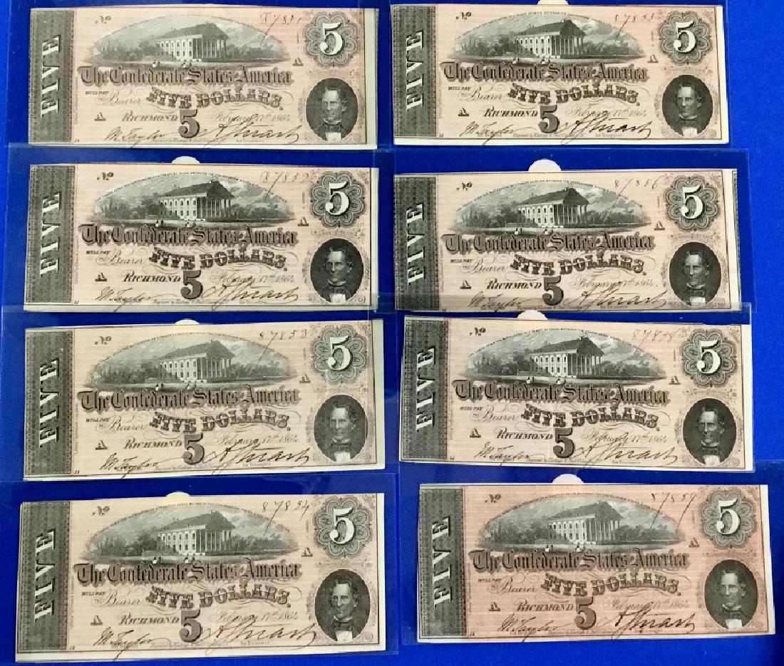Lot of 8 CSA Notes: T-69 Five Dollar Consecutive Notes 7851-7856 7858, 7859-missing 7857