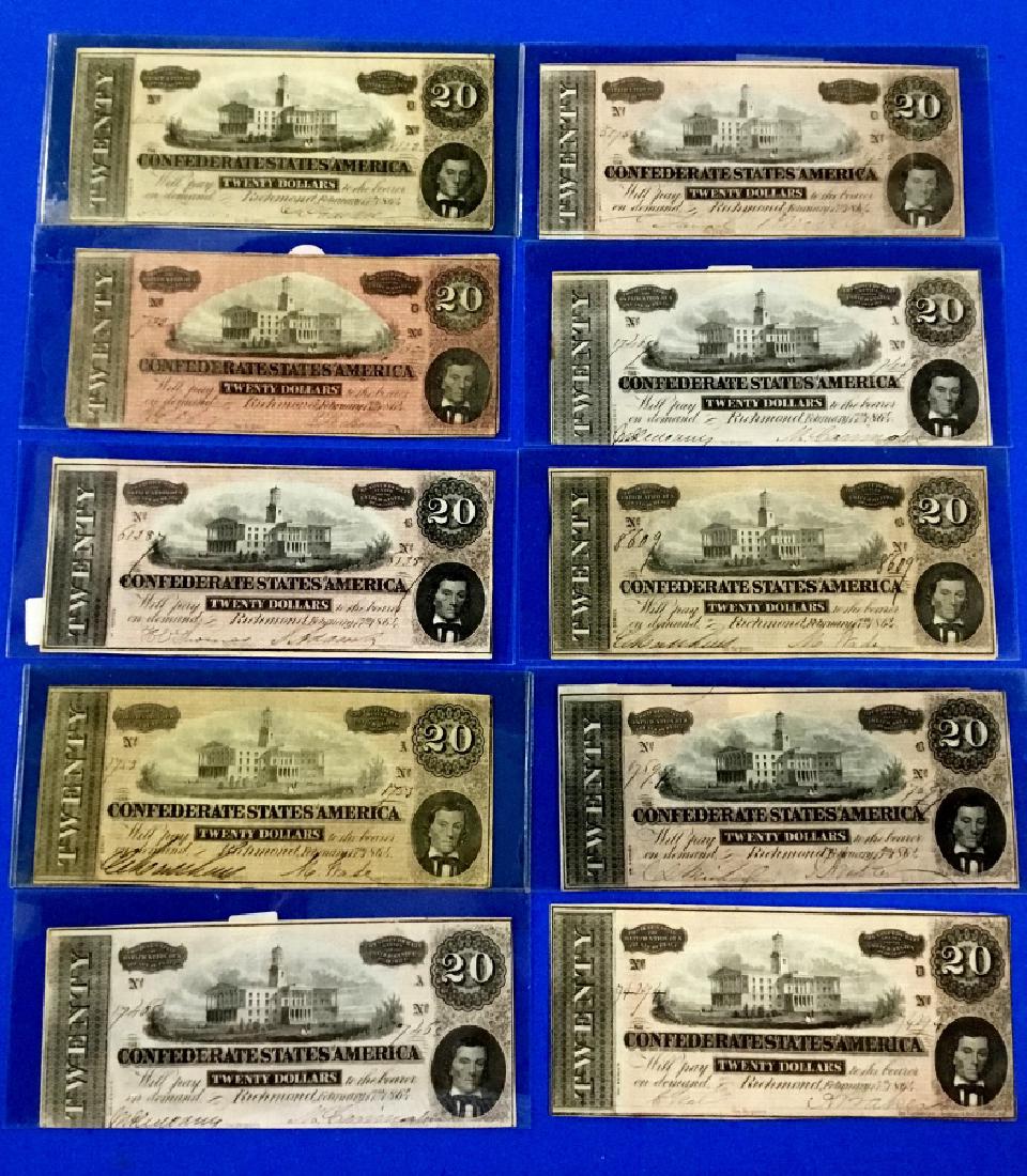 Lot of 10 CSA Notes: T-67 Twenty Dollar Notes