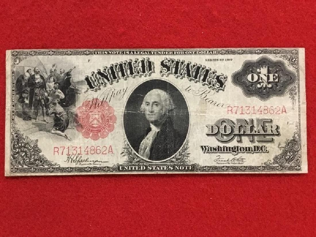 1917 $1 Washington Red Seal Bank Note: Serial Number R71314862A. F. condition.