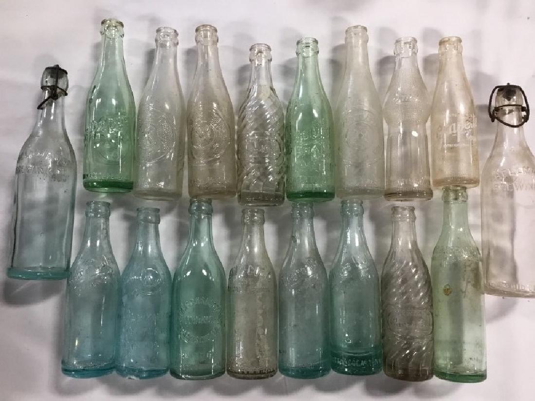 Lot of 18 Vintage Soda Bottles: Chero Cola, Hellmann Brewing Company, Smile, Damascus Bottling Works, Dr. Pepper, Bristol JC Claymon. Various condition.