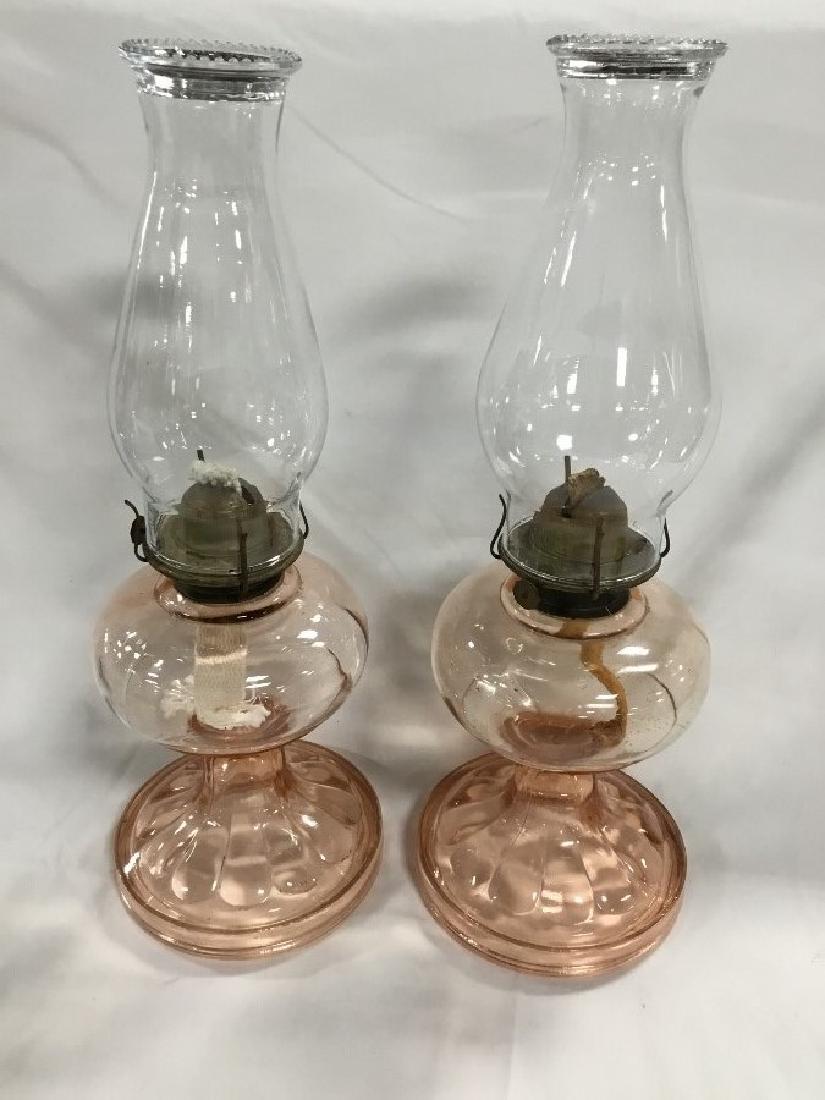 Pair of Early Pink Oil Lamps (1 of 3)