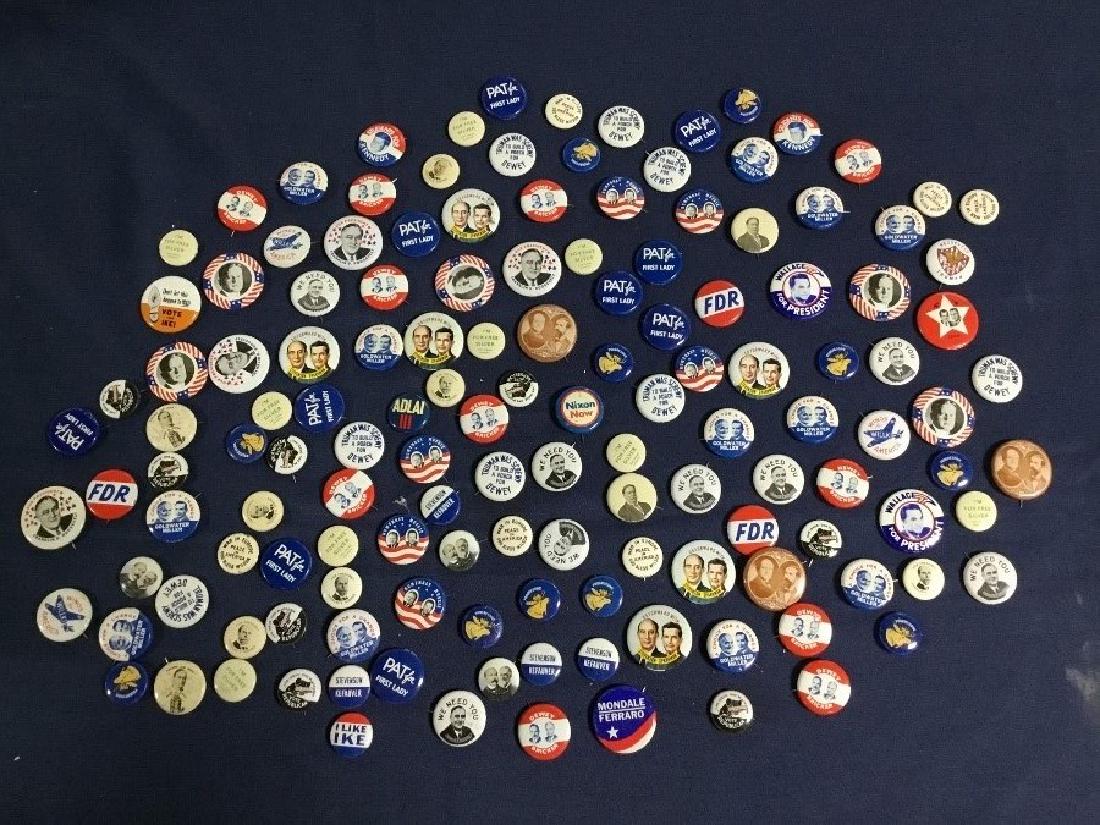 Massive Lot of Political and Campaign Pins: Dewey, JFK, Ike, Roosevelt, Goldwater, Wallace, and many others. All in vg found conditions.