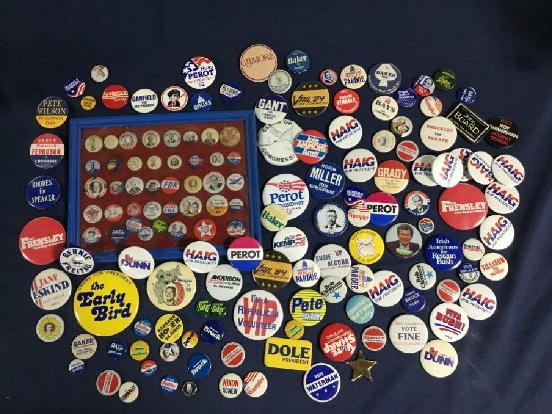 Large Lot of Political Pins: Reagan Bush, Dole, Perot, Jack Kemp, Haig, FDR, Kennedy, and many others.