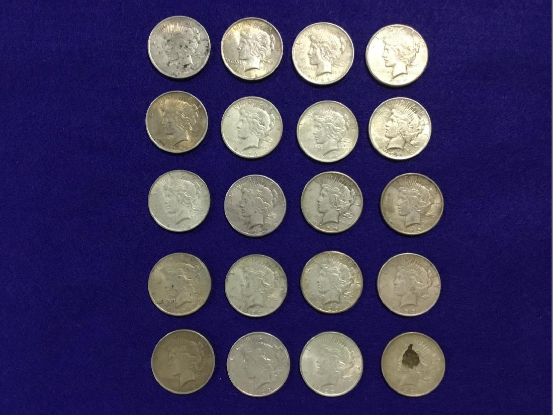 Lot of 20 Peace Dollars: 1924, 2-1925, 1923, 4-1923 s, 10-1922, 2-1922 D