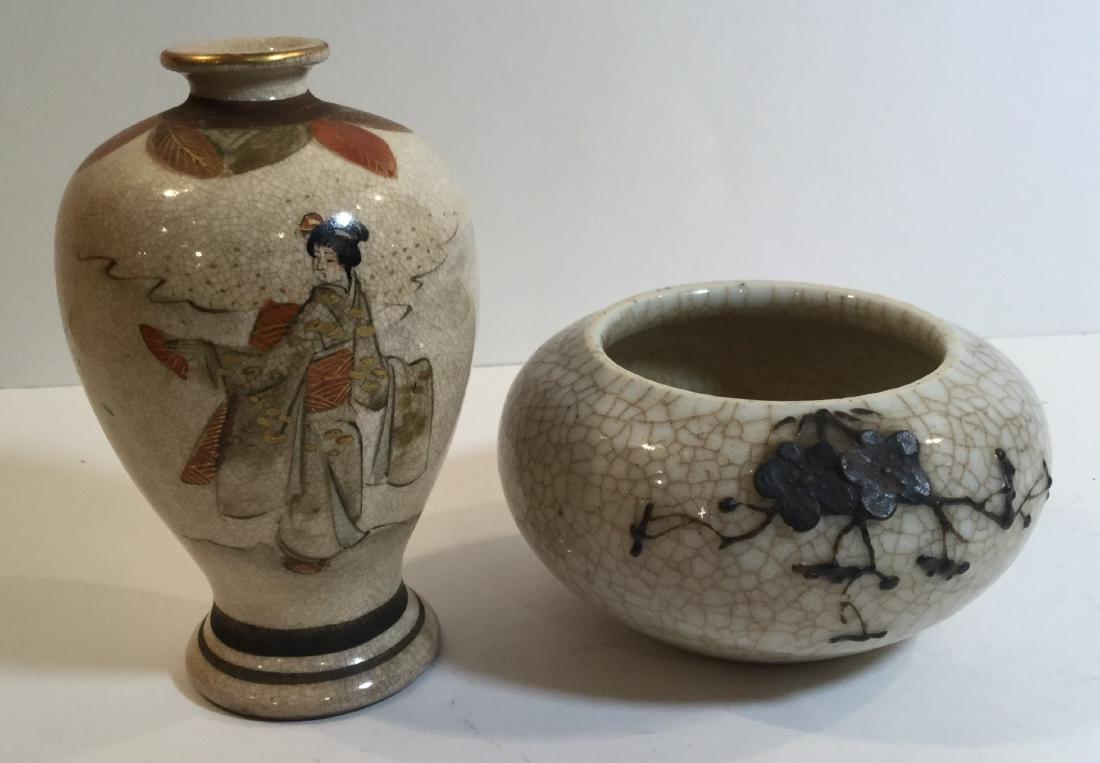 Two Japanese Satsuma Porcelain Pieces: Two Japanese Satsuma Porcelain Pieces. Tallest: 4"