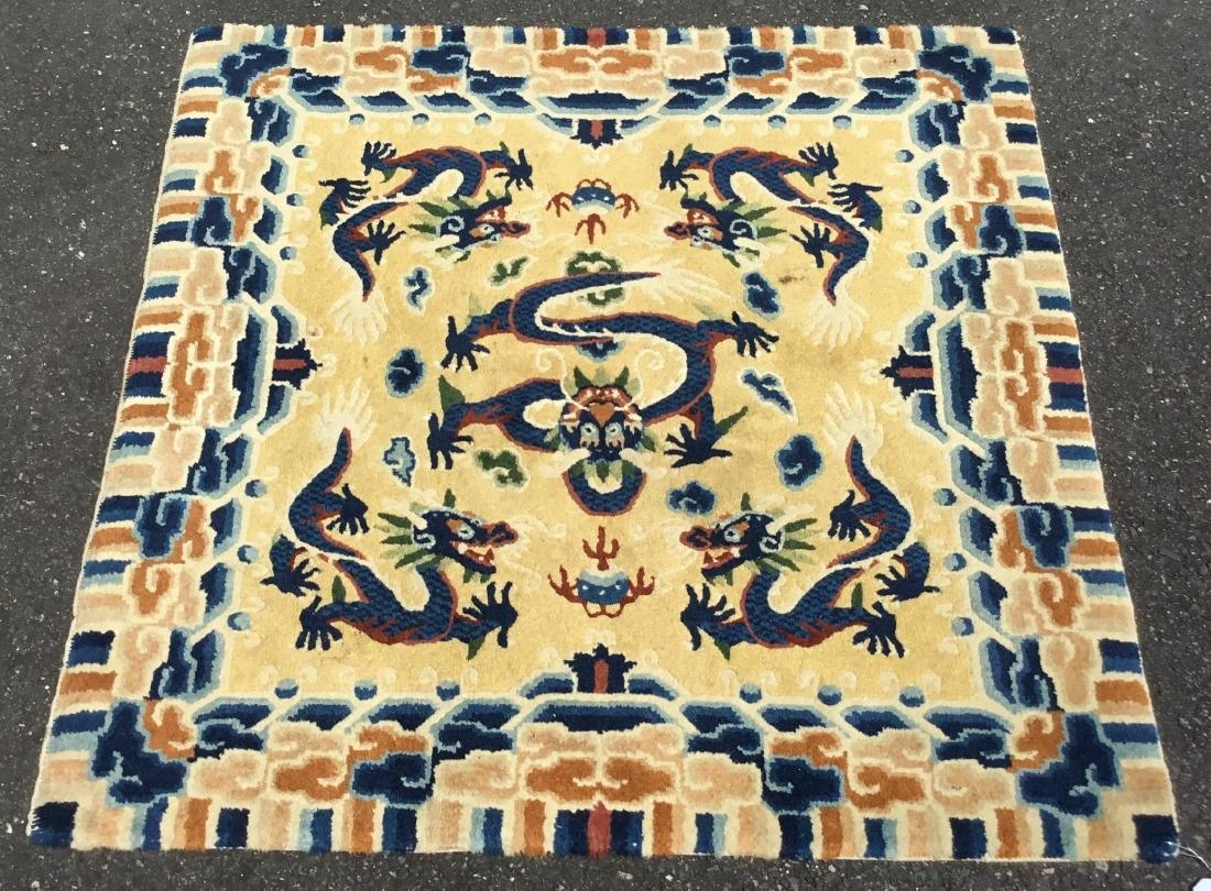 Antique Chinese Ningxia Dragon Throne Seat Square, last: Antique Chinese Ningxia Dragon Throne Seat Square, last quarter 19th century. 3' 2" x 3' 2"