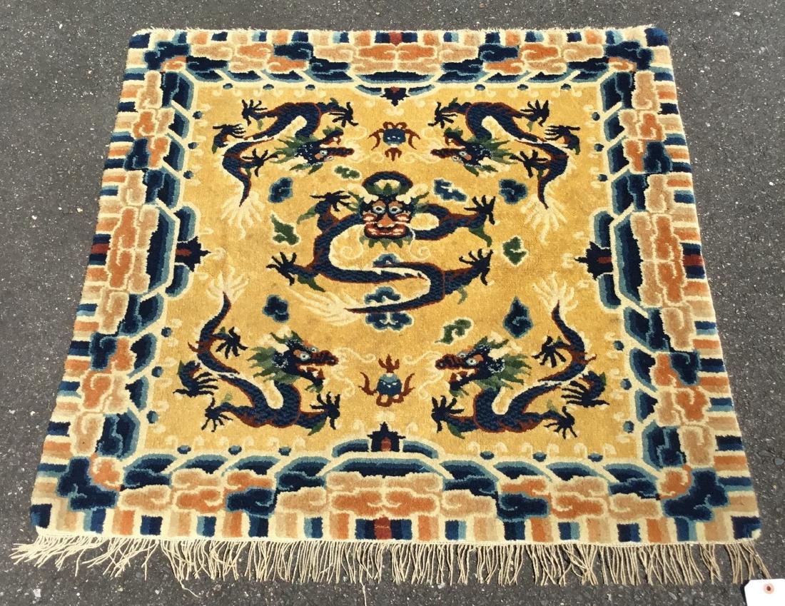 Antique Chinese Ningxia Dragon Throne Seat Square, last: Antique Chinese Ningxia Dragon Throne Seat Square, last quarter 19th century. 3' 2" x 3' 2"