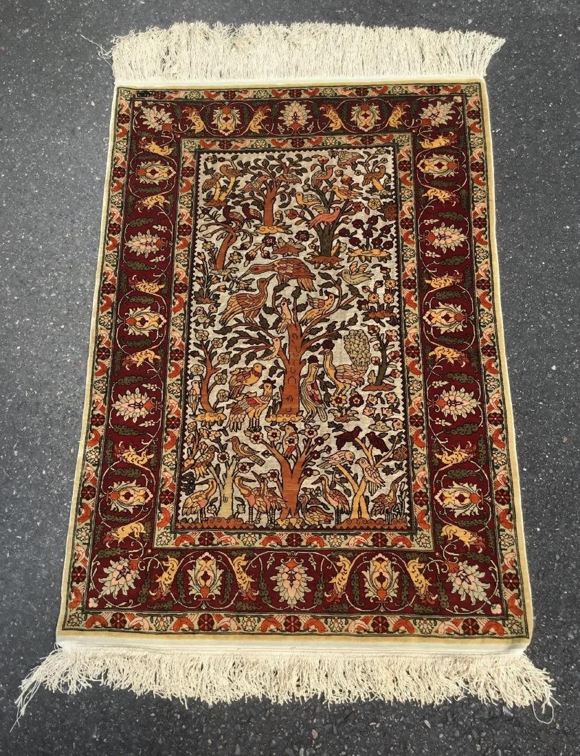 Semi-Antique Turkish Souf Hereke Silk & Metallic Thread: Semi-Antique Turkish Souf Hereke, Silk and Gold Metallic Thread Animal Rug, circa mid-20th century. 2' 5" x 3' 6"