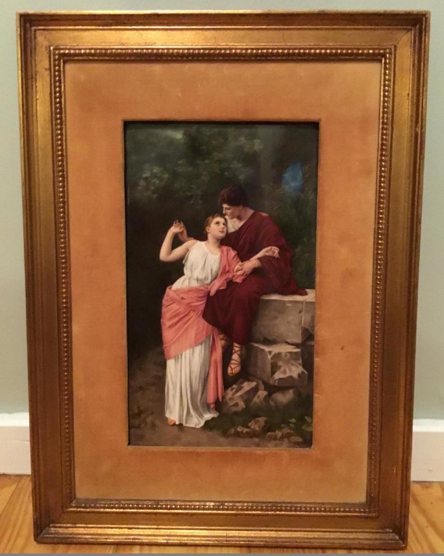 19th Century KPM Porcelain Plaque Depicting a: 19th Century KPM Porcelain Plaque Depicting a Romantic Couple, verso titled: Liebesfrhling and signed R. Dittrich. Overall: 20" x 14" Plaque: 13" x 8"