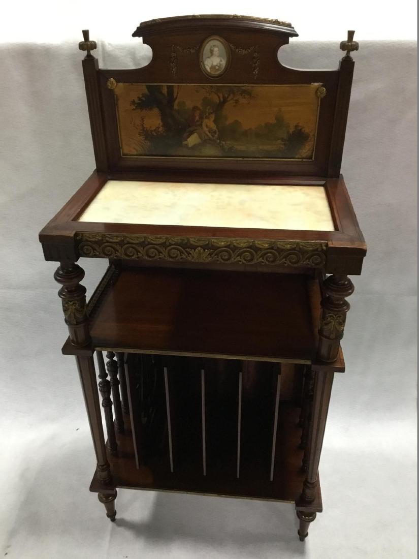 English Regency Mahogany and Bronze Mounted Marble-top: English Regency Mahogany and Bronze Mounted Marble-top Sheet Music Stand. H: 48â€ W: 22.75â€ D: 14â€