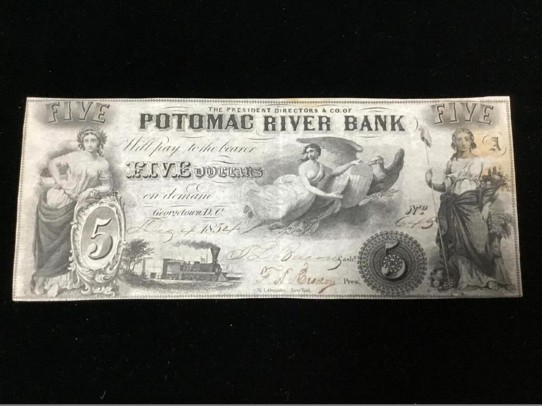 1854 $5 Potamac River Bank Note: 1854 $5 Potamac River Bank Note