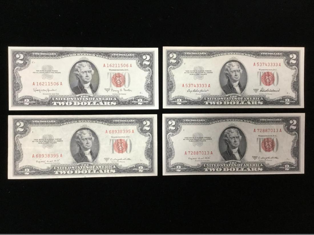 Lot of 4 $2 Red Seal Notes: 3x1953, 1 1963