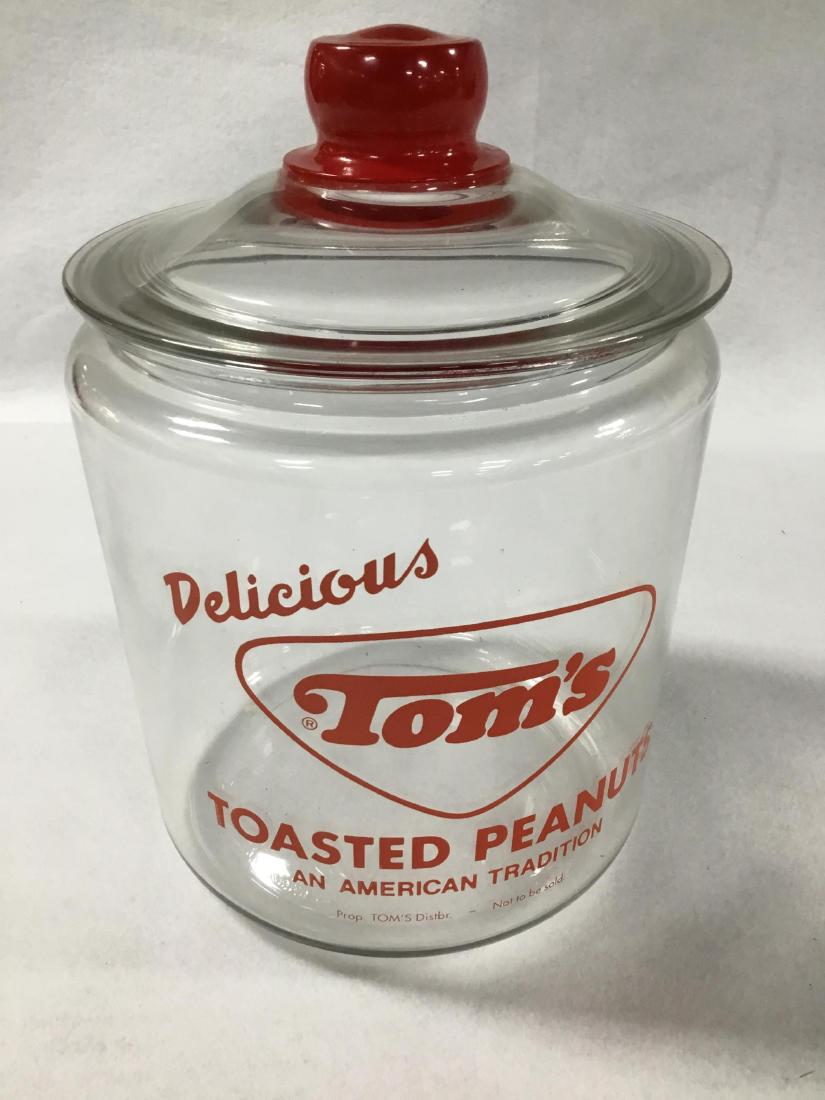 Toms Toasted Peanuts Store Counter Jar: VG condition no chips, approximately 10 inches T,.