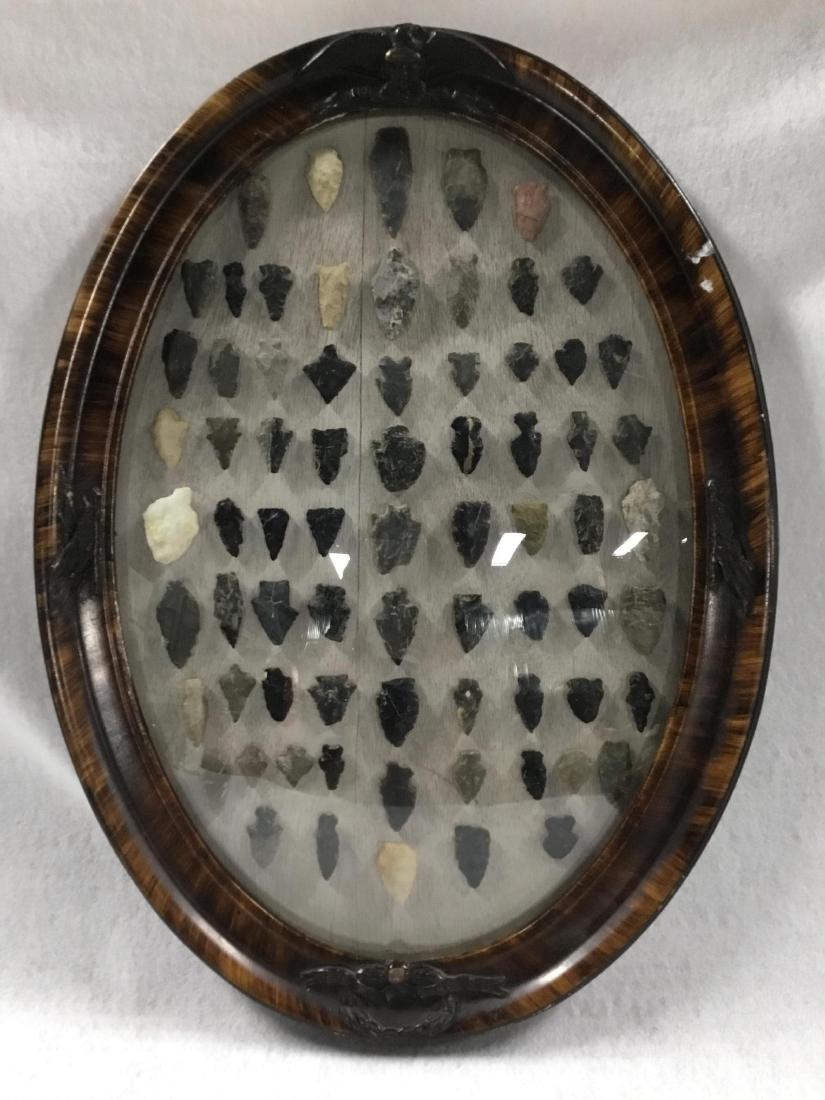 72 Indian Artifacts, Framed.: Framed in elegant Federal bubble glass frame.