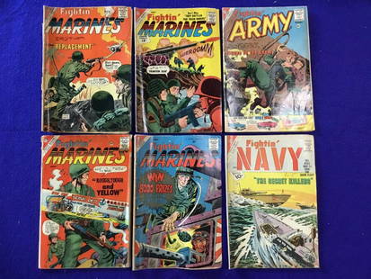 Lot of 6 Comics: Fightin Marines 35,48,39,29. Fightin Army 38. Fightin Navy 103