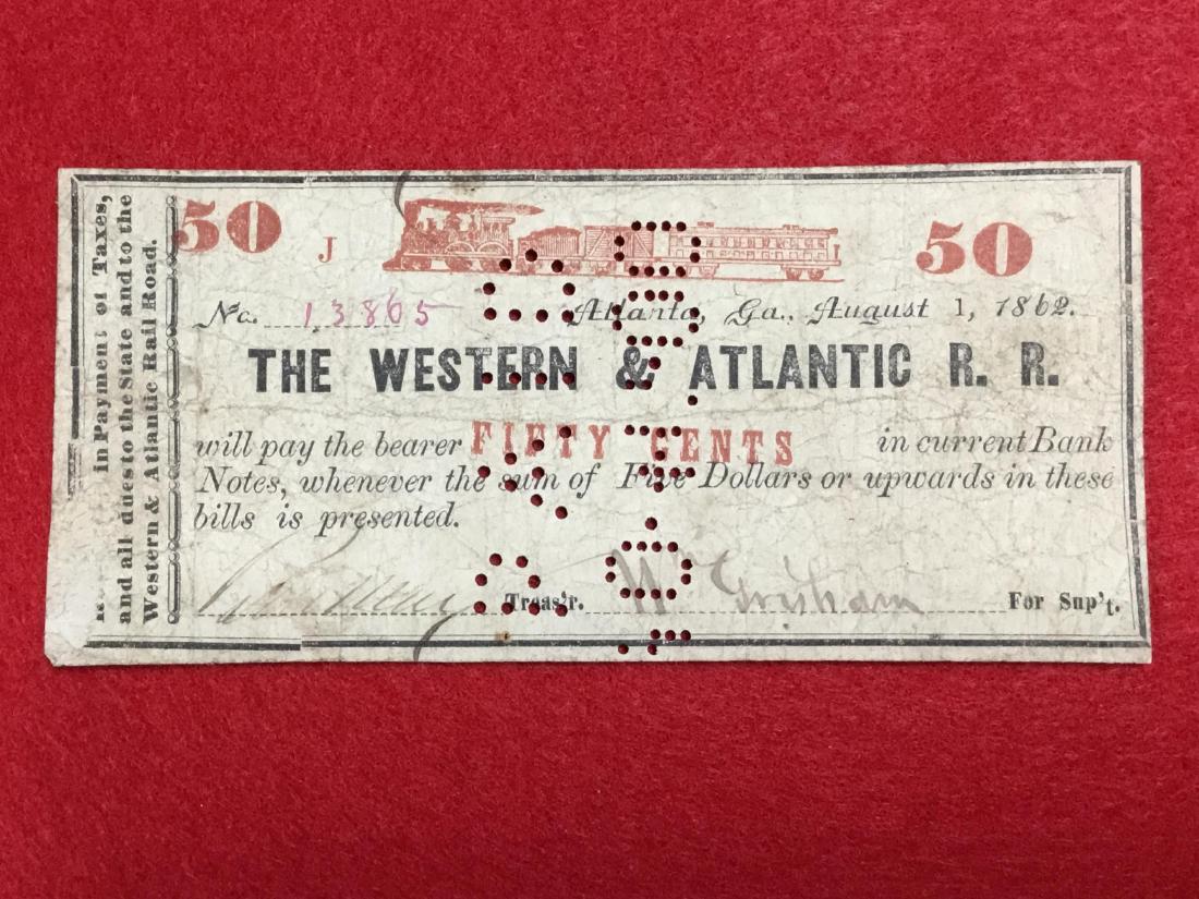 1862 The Western and Atlantic RR 50 Cent Note SN 13865: 1862 The Western and Atlantic RR 50 Cent Note SN 13865