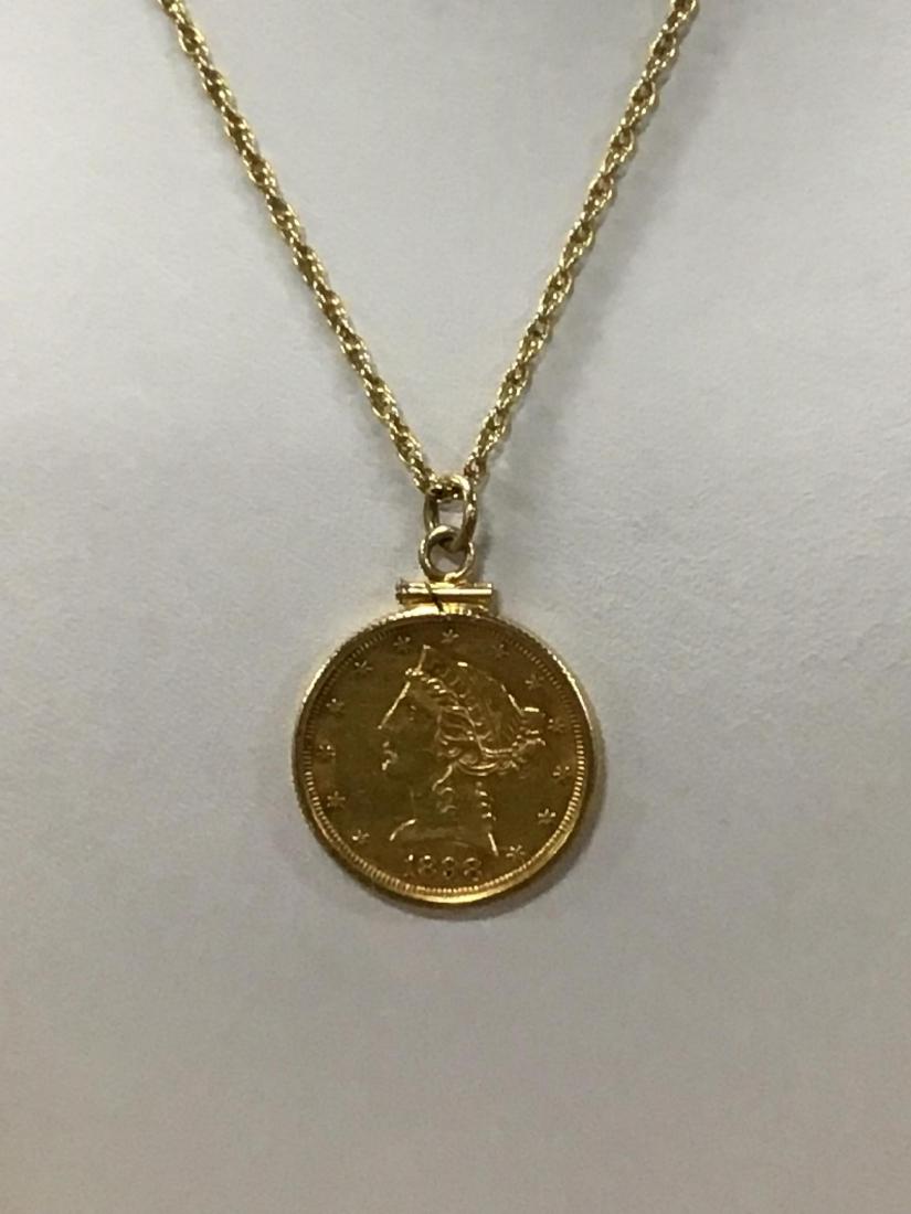 1898 $5 Gold Piece on Pendant on Gold Chain (1 of 3)