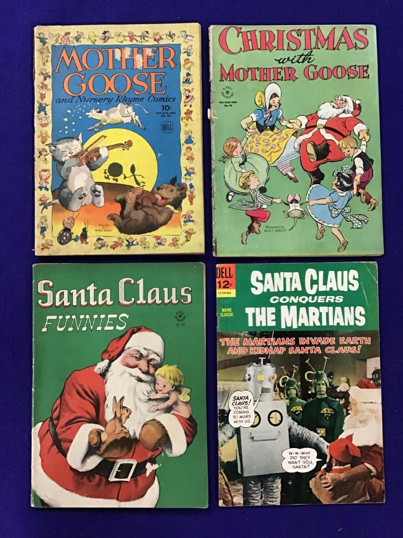 Lot of 4 Vintage Comics: Mother Goose #68, Christmas with Mother Goose #90, Santa Claus Funnies #128, Santa Claus Conquers the Martians