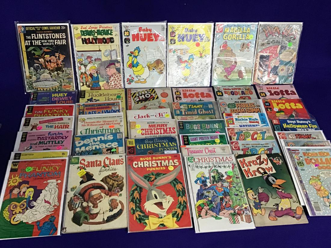 Lot of 41 assorted Vintage Comics: The Flintstones, Dennis the Menace, Baby Huey, Magilla Gorilla, HaHa Comics, The Funny Phantom, Huey Dewey, & Louie, Santa Claus Funnies, Huckleberry Hound, Richie Rich, Bugs Bunny and others