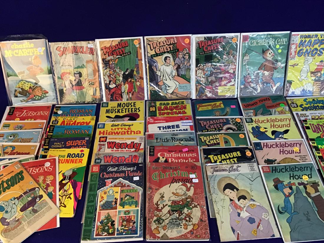 Lot of of 51 Vintage Childrens Comics: Treasure Chest, Sparkler, Charlie McCarthy, Huckleberry Hound, The Road Runner, The Jetsons and others