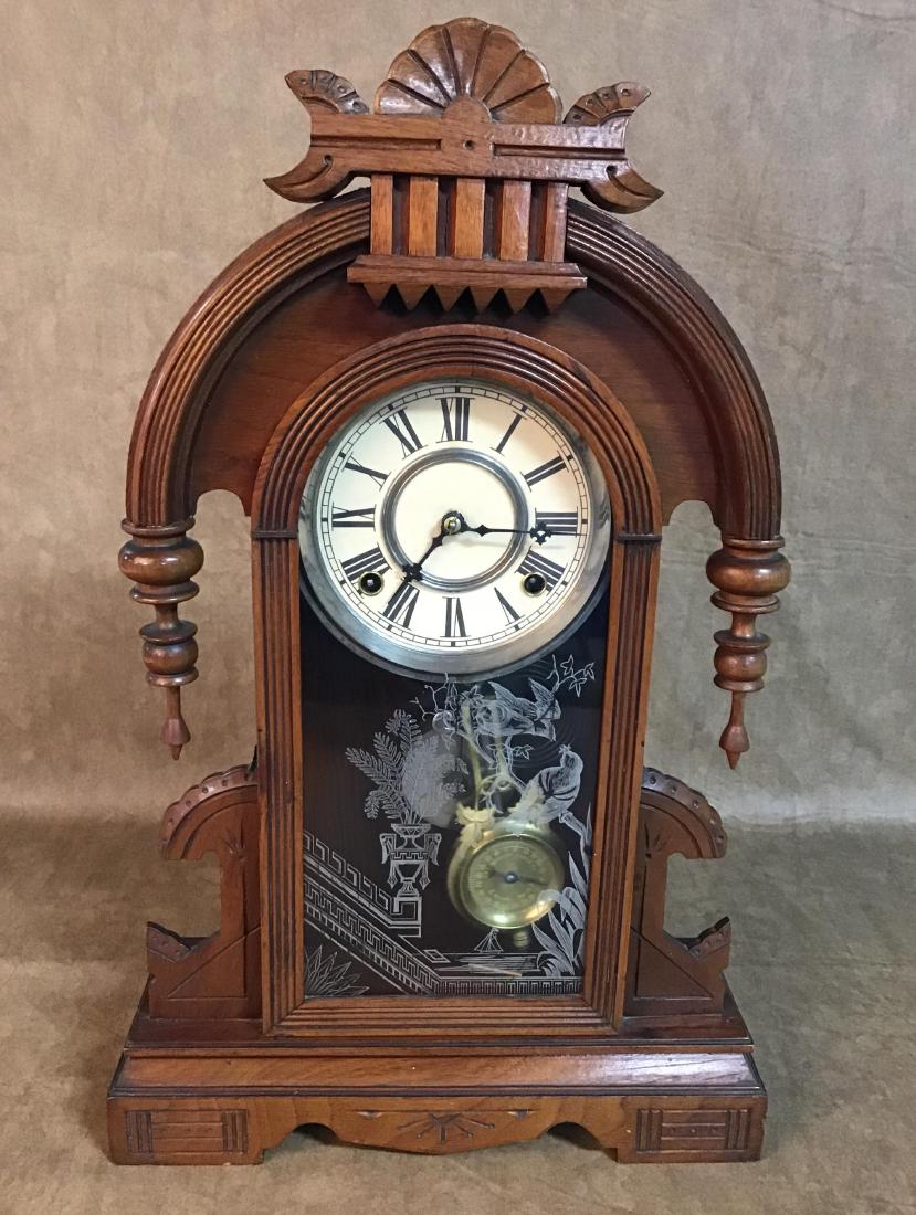 Victorian Gilbert Clock Co. Walnut Mantle Clock