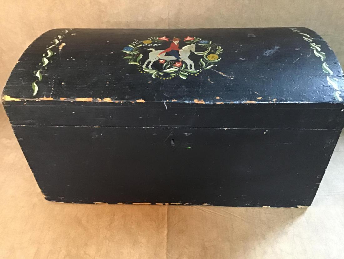 Early Hand Painted Dove Tailed Chest: Made of Pine. 27in W, 14.5in T, 13.75in D