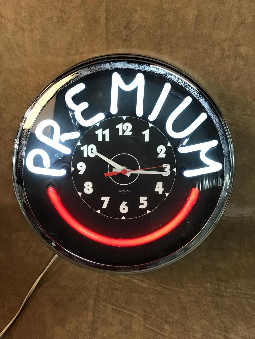 Vintage Premium Gas Station Neon Clock