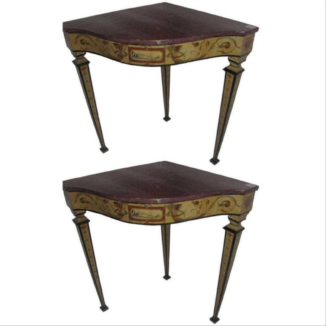 Pair of 19C Italian Neoclassical Carved and Painted: H: 35" W: 37" D: 26.5"