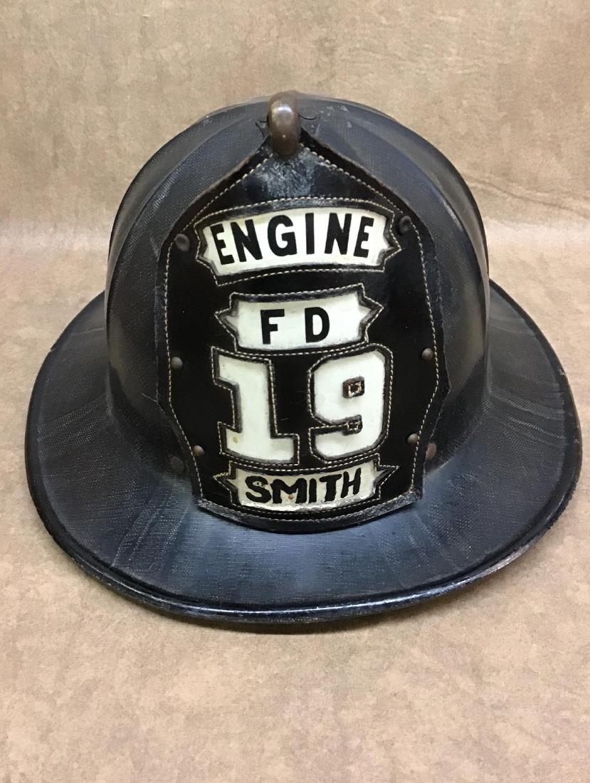 Vintage Firefighters Helmet: Engine FD 19 Smith, found used condition.
